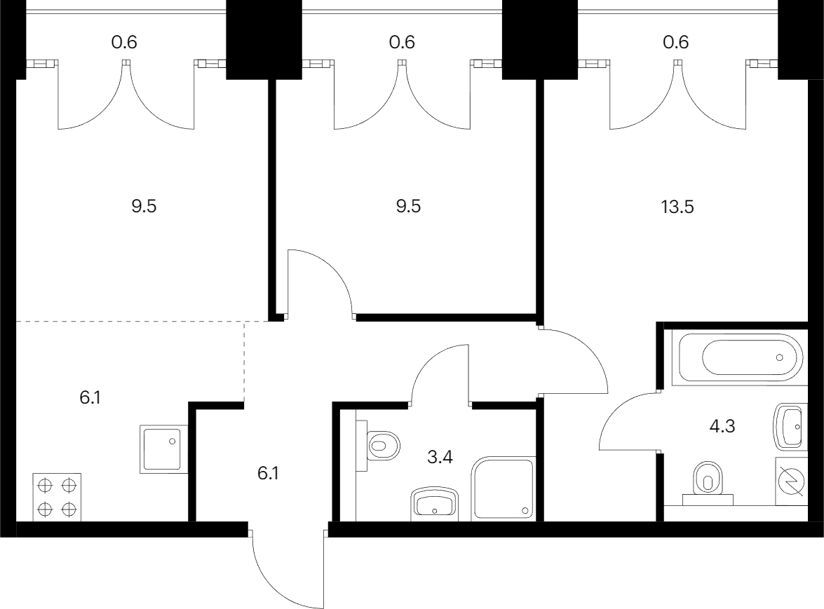 2-комнатная квартира 54.2 м², 9/9 эт., ЖК «Лермонтовский 54»